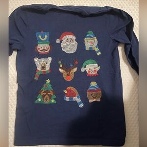 Mini Boden Navy Blue Long Sleeve with Festive Characters